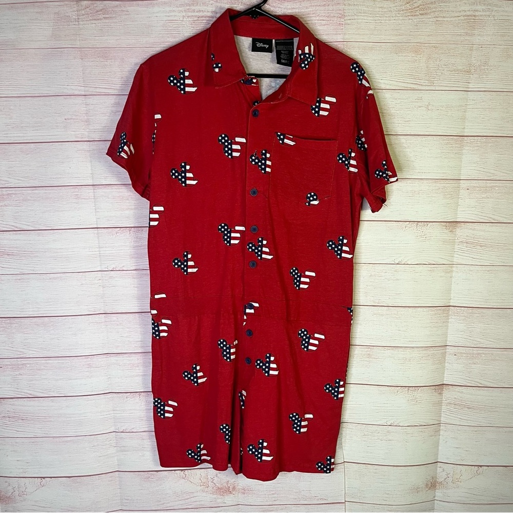 Disney Mickey Mouse Red Shorts Jumpsuit Romper American Flag‎ Size Small